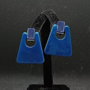 vintage navy blue rectangle dangle drop earrings